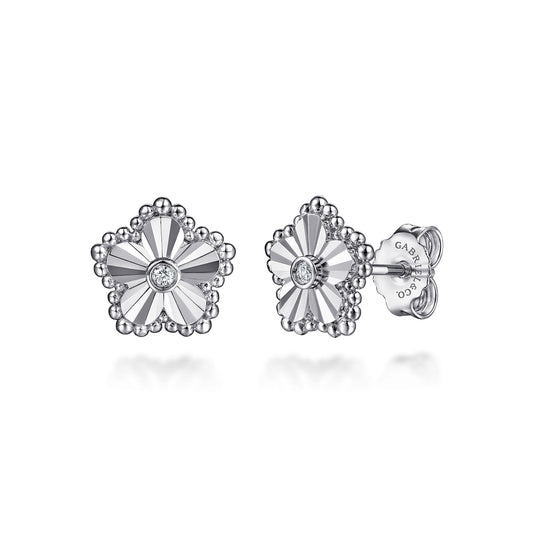 Gabriel & Co. Sterling Silver Diamond Bujukan Frame Flower Diamond-Cut Studs