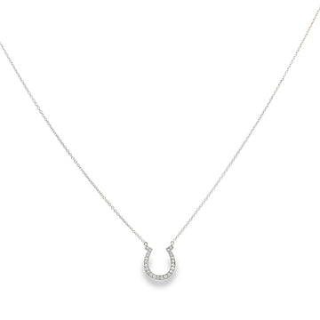 18K White Gold Horseshoe Diamond Pendant with Chain