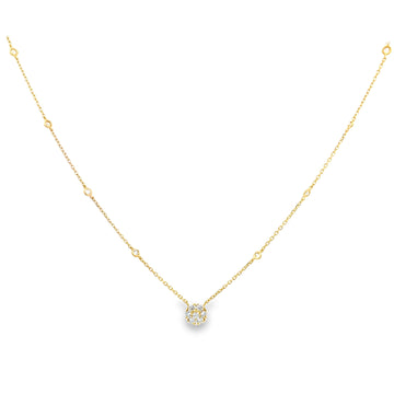 18K Yellow Gold Diamond Cluster and Diamond Bezel-Set Stations Necklace