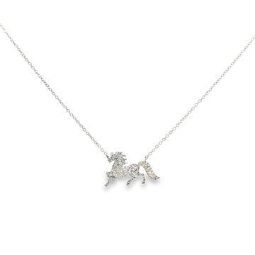 18K White Gold Diamond Horse Pendant with Chain
