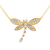 18K Yellow Gold 3/4 Carat Diamond Dragonfly Pendant with Chain