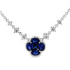 18K White Gold Sapphire and Diamond Clover and Diamond Station Necklace