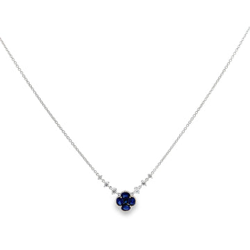 18K White Gold Sapphire and Diamond Clover and Diamond Station Necklace