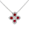 18K White Gold Diamond and Ruby Flower and Bezel-Set Diamond Station Necklace
