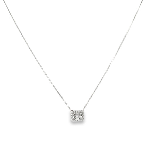 18K White Gold Rectangular Diamond Pendant with Chain