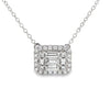 18K White Gold Rectangular Diamond Pendant with Chain