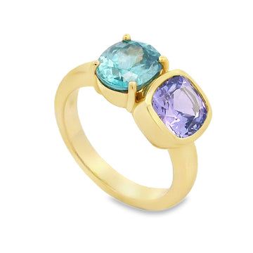 Lauren K 18K Yellow Gold Tanzanite & Blue Zircon Toi et Moi Ring