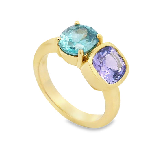 Lauren K 18K Yellow Gold Tanzanite & Blue Zircon Toi et Moi Ring