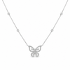 18K White Gold Diamond Butterfly Pendant with 4 Bezel-Set Diamond Accents and Chain