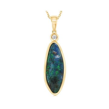 Parle 14K Yellow Gold Boulder Opal and Diamond Plain Bezel Pendant