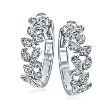 Simon G 18K White Gold Leaf Design Hoop Earrings