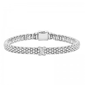 Lagos S/S Caviar Luxe Diamond X Station 6MM Rope Bracelet