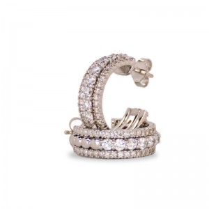 Roberto Coin18K White Gold and Diamond Siena 3 Rows Diamond 18MM Hoop Earrings