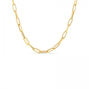 Roberto Coin 18K Yellow Gold Designer Gold Alternating Polished and Fluted Fine Paperclip Link Chain