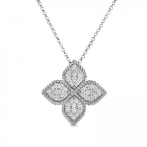 Roberto Coin 18K White Gold Princess Small Diamond Flower Pendant Necklace