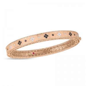 Roberto Coin 18K Rose Gold Venetian Princess Black & White Diamond Satin Bangle 48x58  with Round Diamonds 0.45 TCW G-H SI
