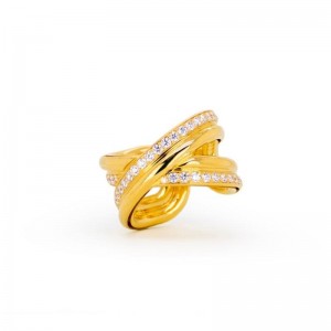 Roberto Coin 18K Yellow Gold Diamond Cialoma Wide Crossover Ring with Round Brilliant Cut Diamonds 0.90 TCW G-H SI