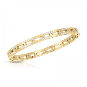Roberto Coin 18K Yellow Gold Navarra Diamond Satin Bangle Bracelet 48 x 58 with 0.72 Tcw G-H SI