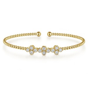 Gabriel & Co. 14K Yellow Gold Bujukan Quatrefoil Diamond Stations Bead Cuff Bracelet