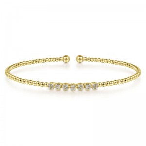 Gabriel & Co 14K Yellow Gold Diamond Bujukan Bead Cuff