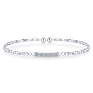 Gabriel & Co. 14K White Gold Bujukan Bead Cuff with 28 Round Diamonds 0.13 Tcw H-I SI2