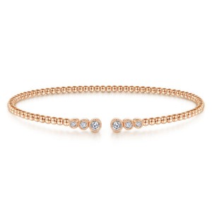 Gabriel & Co. 14K Rose Gold Bujukan Bezel Set Diamonds Bead Split Cuff Bracelet