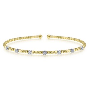Gabriel & Co. 14K White & Yellow Gold Bujukan Diamond Stations Bangle with 7 Round Brilliant Cut Diamonds 0.20 TCW H-I SI2
