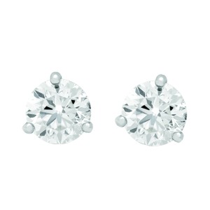 14K White Gold Diamond 3-Prong Stud Earrings