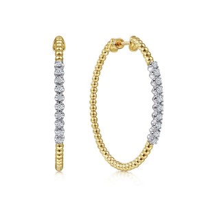 Gabriel & Co. 14K Yellow and White Gold 40mm Bujukan Diamond Classic Hoop Earrings