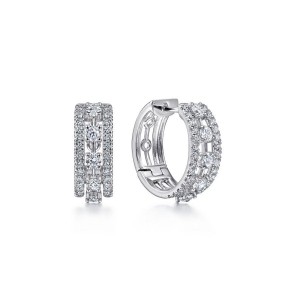 Gabriel & Co. 14K White Gold 15MM Hoop Earrings with 66 Round Diamonds G-H SI2