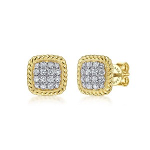 Gabriel & Co. 14K Yellow Gold Hampton Cushion Shape Pavé Diamond Stud Earrings