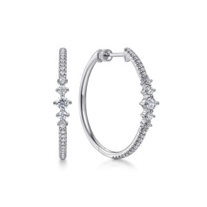 Gabriel & Co. 14K White Gold Lusso 30mm Diamond Classic Hoop Earrings