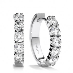 Hearts on Fire 18K White Gold Min Hoop Earrings with 10 Round Diamonds 0.97 Tcw I-J VS-SI