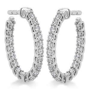 Hearts on Fire 18K White Gold Signature Oval Hoops with 38 Round Diamonds 0.66 Tcw G-H VS-SI