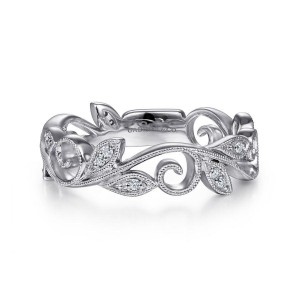 Gabriel & Co. 14K White Gold Stackable Scrolling Floral Diamond Ring
