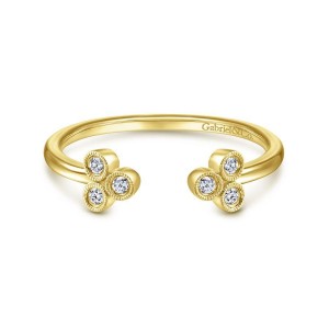Gabriel & Co. 14K Yellow Gold Contemporary Split Bezel Set Triple Diamond Cluster Ring