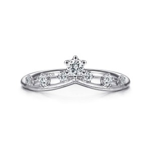 Gabriel & Co. 14K White Gold Chevron Ring with 7 Round Diamonds 0.21 Tcw H-I SI2