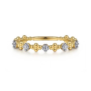 Gabriel & Co 14K Yellow Gold Diamond & Bujukan Bead Station Ring  Size 6.5