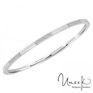 Uneek 14K White Gold Bangle Bracelet with 60 Round Diamonds 0.21 Tcw VS2-SI1 50X60mm