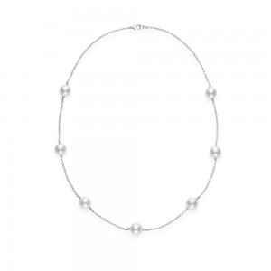 Mikimoto 18K White Gold Necklace with 7 Round White South Sea Pearls A+ 9mm