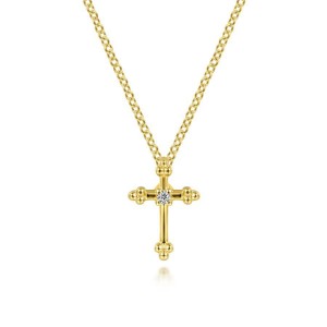 Gabriel & Co. 14K Yellow Gold Faith Beaded Diamond Cross Pendant Necklace
