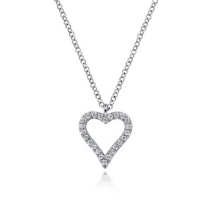Gabriel & Co. 14K White Gold Classic Pavé Diamond Open Heart Necklace