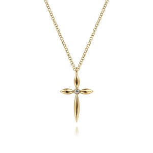 Gabriel & Co. 14K Yellow Gold Faith Diamond Cross Pendant Necklace