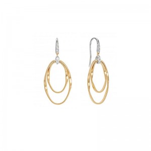 Marco Bicego 18K Yellow and White Gold Marrakech Onde Collection Diamond Double Concentric Hook Earrings