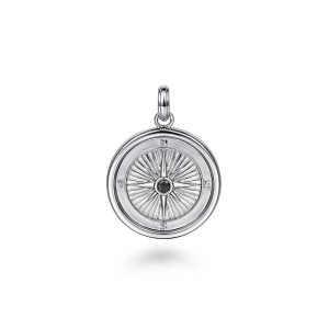 Gabriel & Co Sterling Silver Compass Pendant with 1 Round Black Spinel Stone0.13 Cts