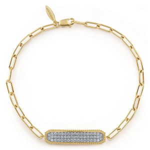 Gabriel 14K Yellow Gold Diamond Pave Wide Bar Bracelet with 49 Round Diamonds 0.58 Tcw H-I SI2