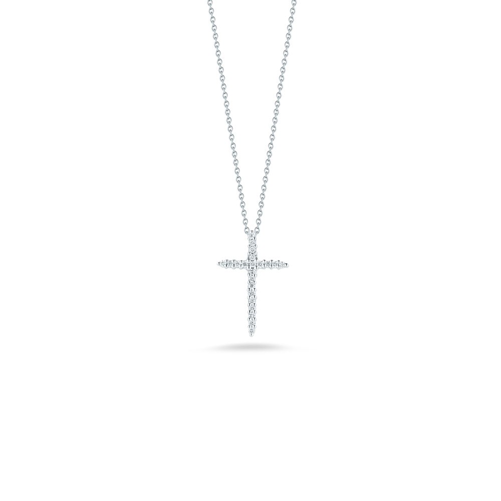 Roberto Coin 18K White Gold Tiny Treasures Cross Diamond Pendant Necklace