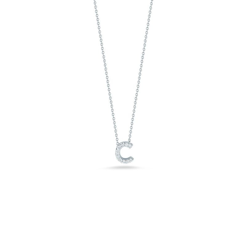 Roberto Coin 18K White Gold Letter Pendant C with Round Brilliant Cut Diamonds 0.05 TCW G-H SI