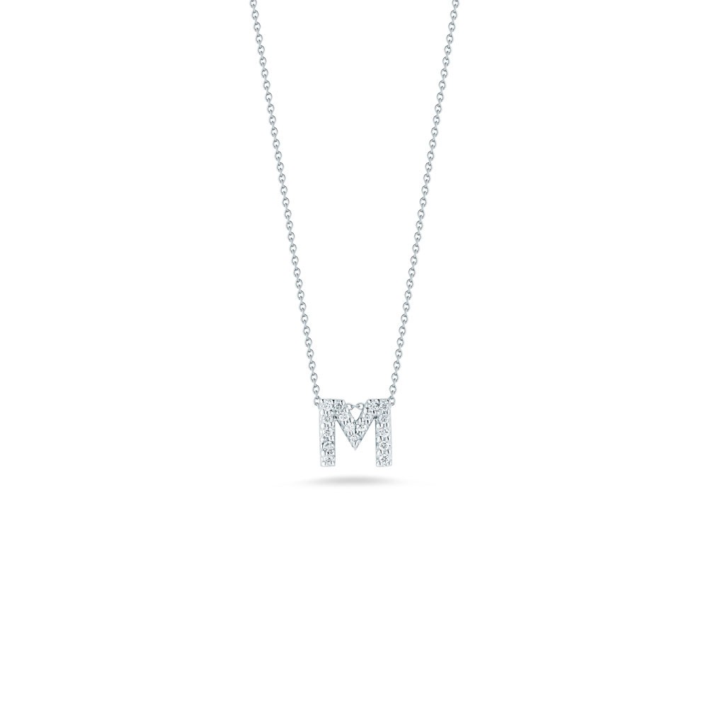 Roberto Coin 18K White Gold Love Letter Diamond M Pendant Necklace
