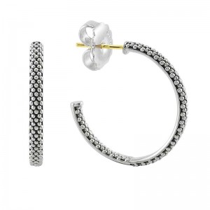 Lagos Sterling Silver Signature Caviar 25mm Hoop Earrings
